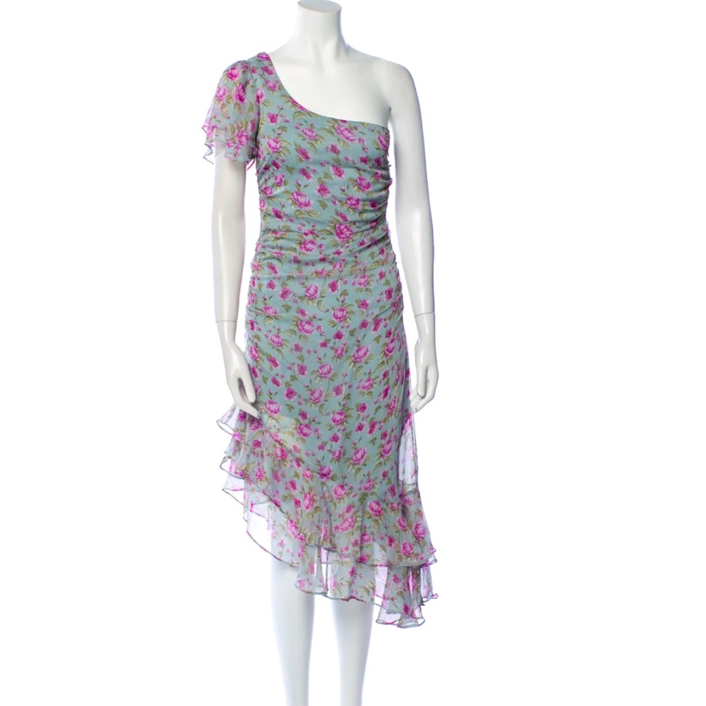 ASTR The Label LISA FLORAL ONE SHOULDER DRESS medium green